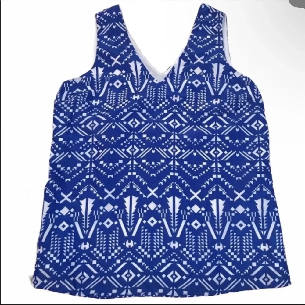 Sabine Blue White Geo Print Sleeveless Top Size XS